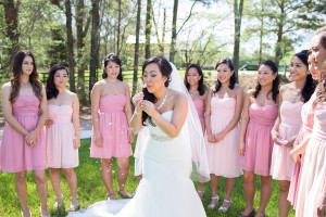 bride blowing dandelion spring