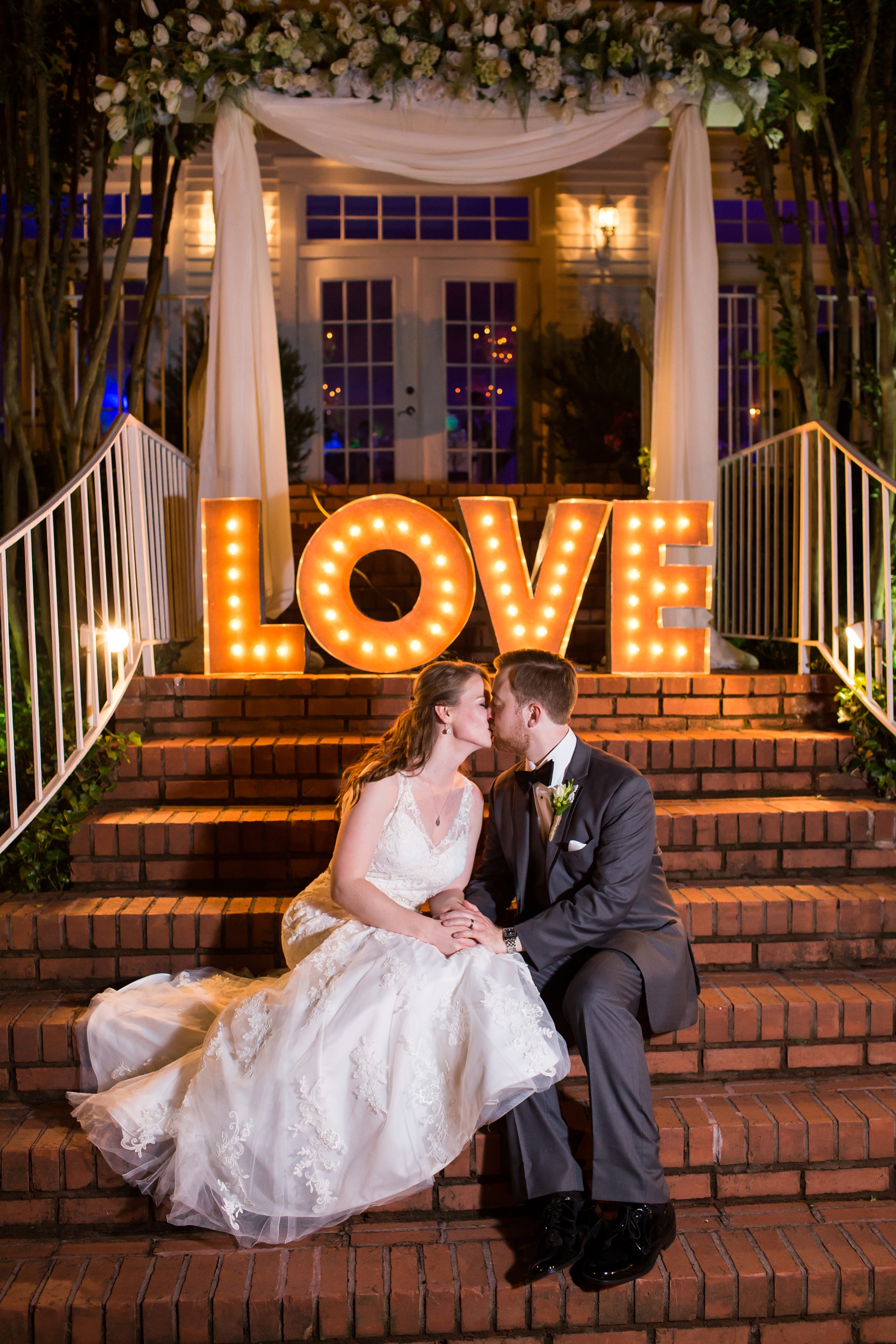 love marquee nighttime wedding