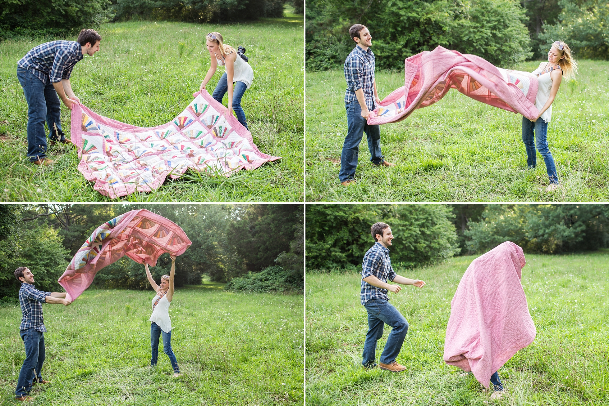 picnic blanket engagement photos