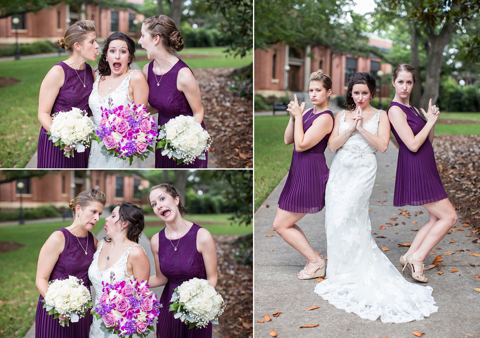 fun sisters bridesmaids purple