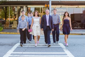 family crosswalk wedding photo