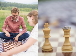 chess picnic engagement photos