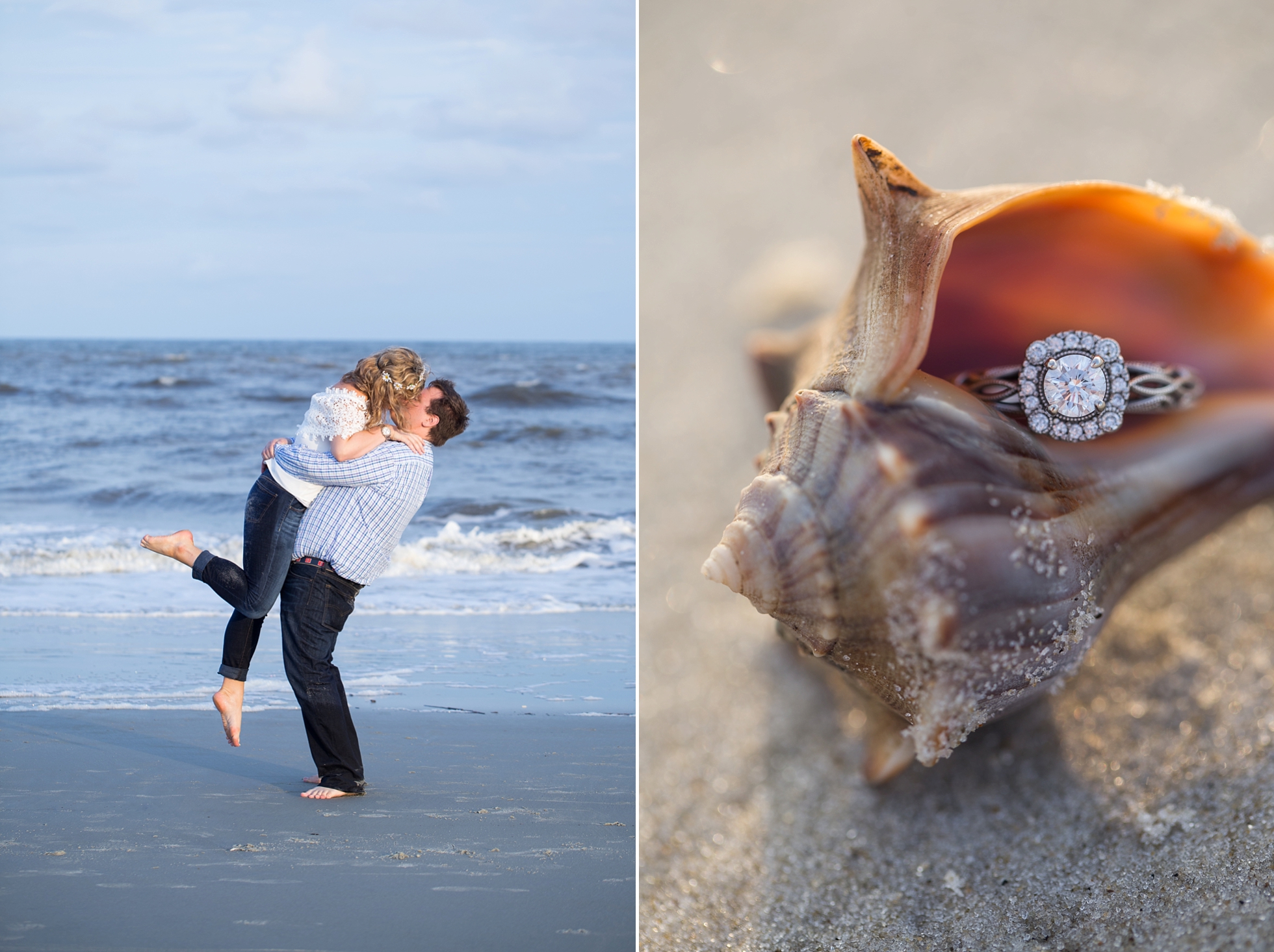 engagement ring shell beach love