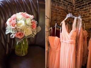 bridesmaids pink coral peach dresses
