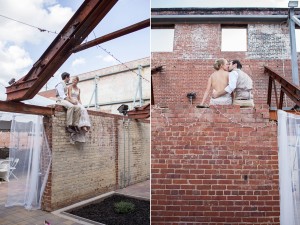 brick wall wedding climb