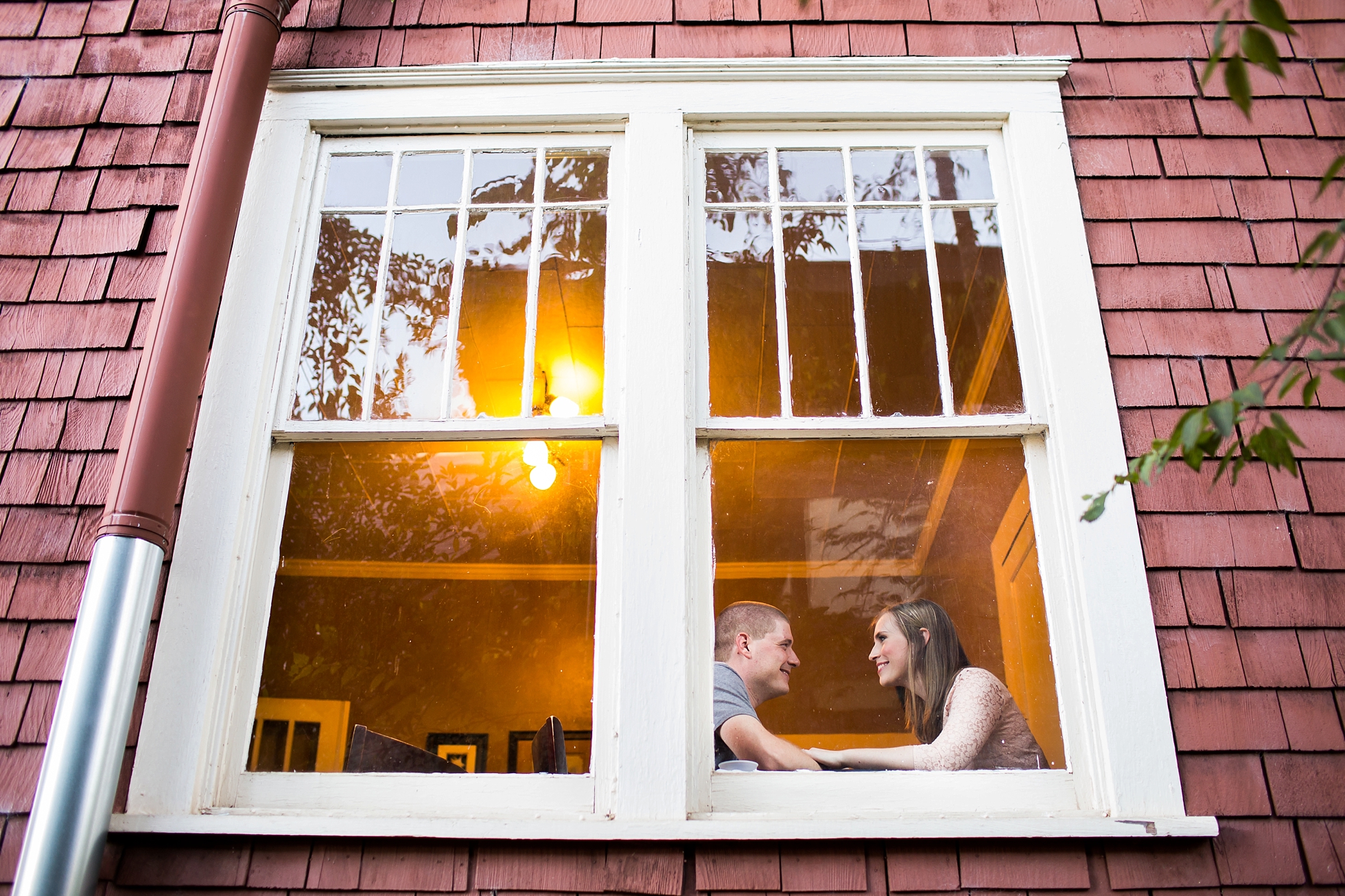 two story coffee engagement photos