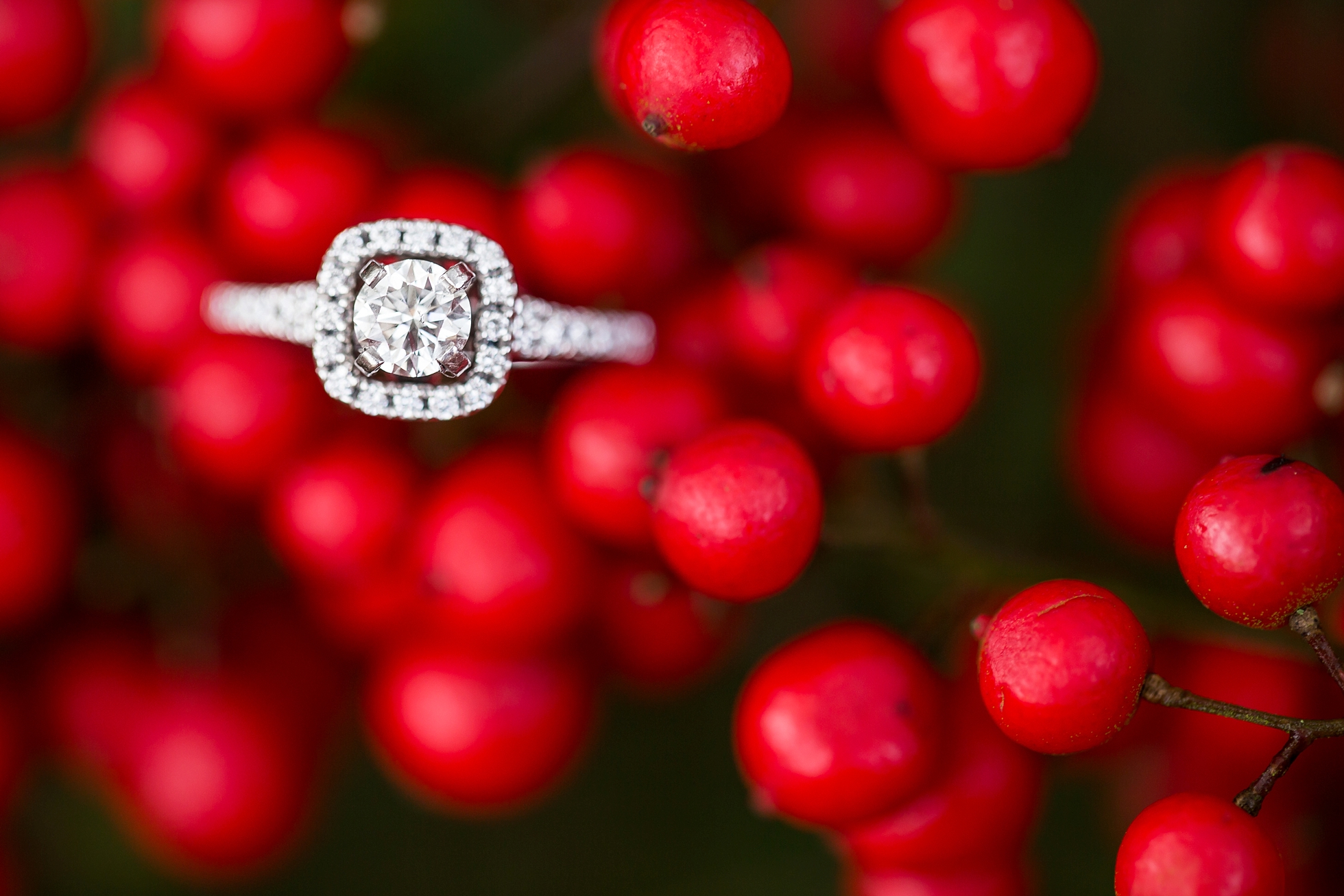 christmas holly berries engagement ring