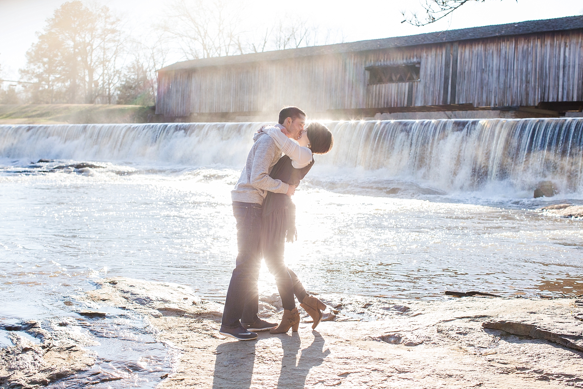 outdoor engagement waterfall photos