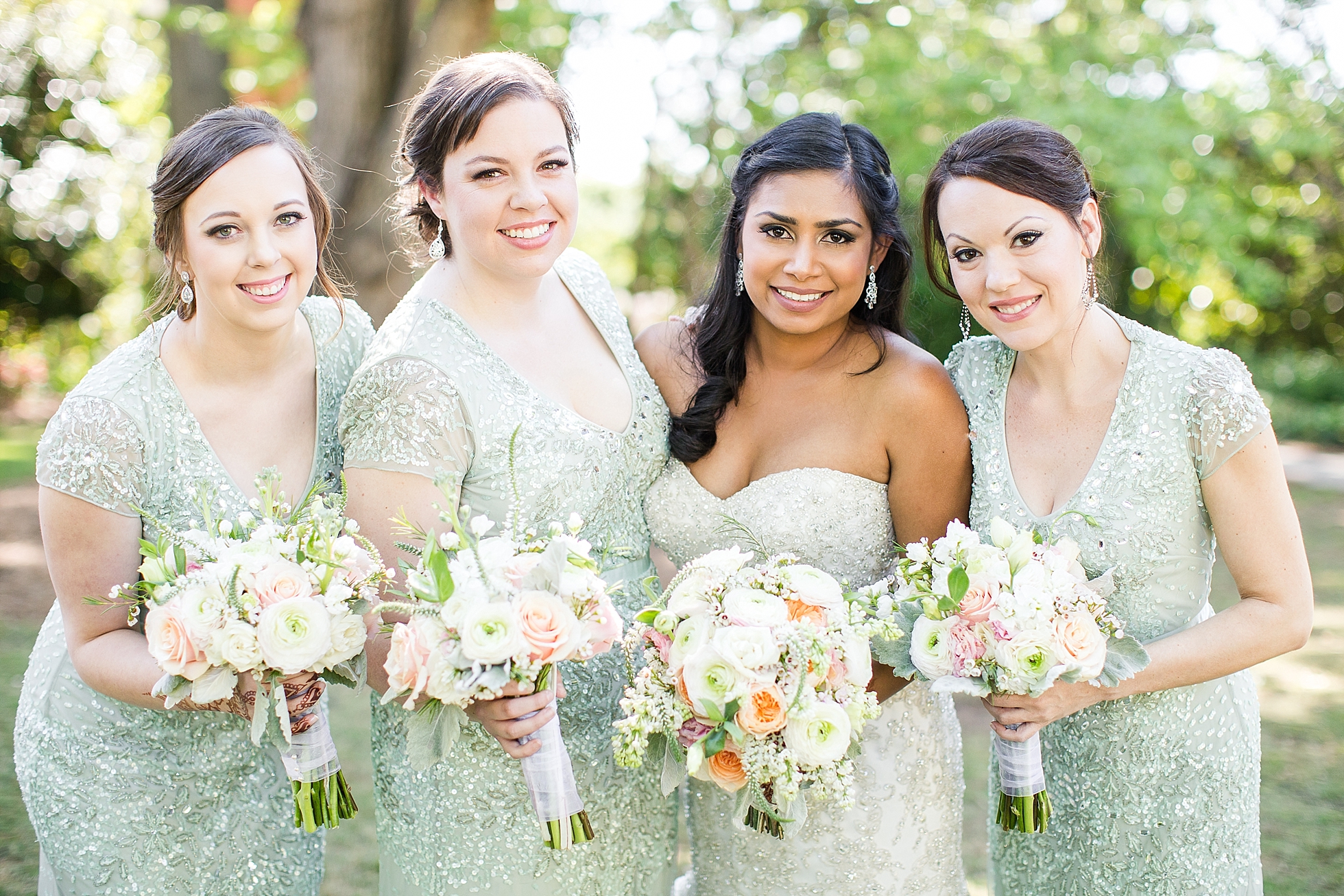 bridesmaids mint sparkly dresses