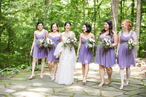 purple bridesmaids wedding chapel