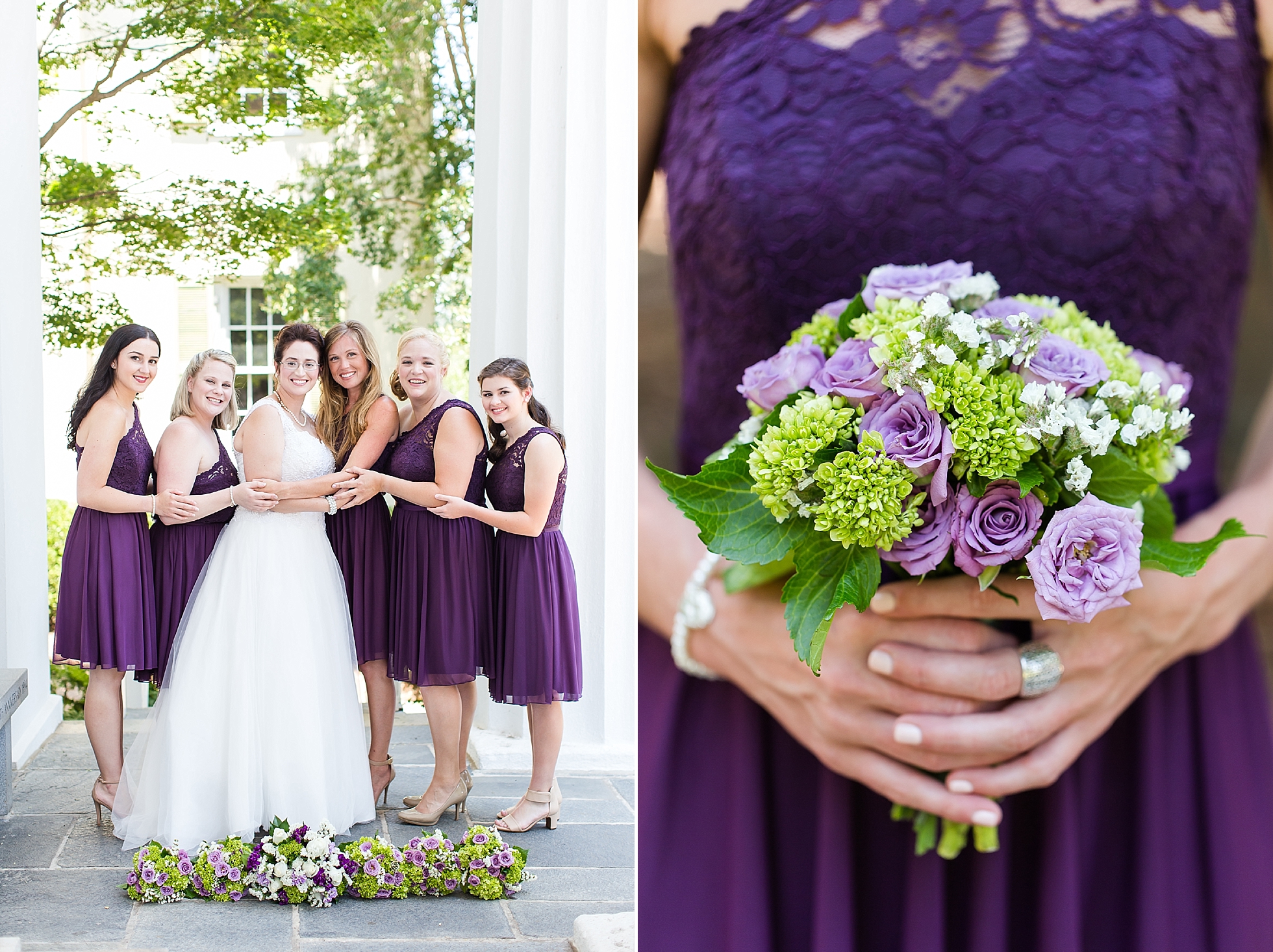 purple bridesmaids chapel wedding