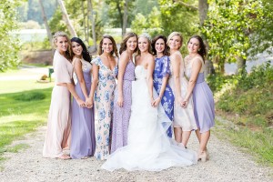 mismatch floral bridesmaids dresses