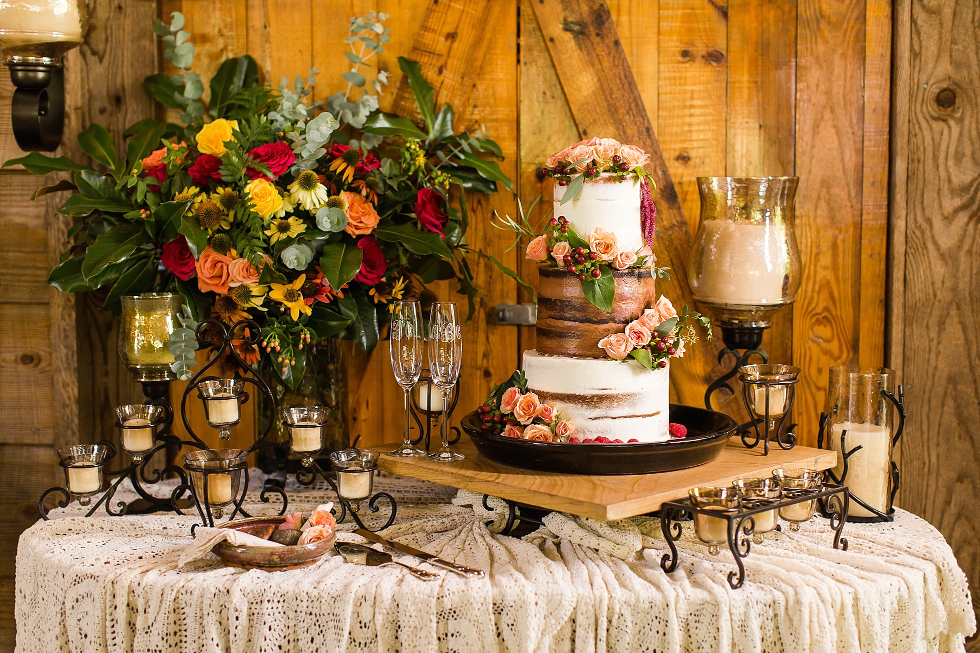 cake table naked rustic wedding