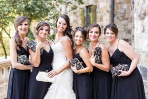 bridesmaids black dresses clutch