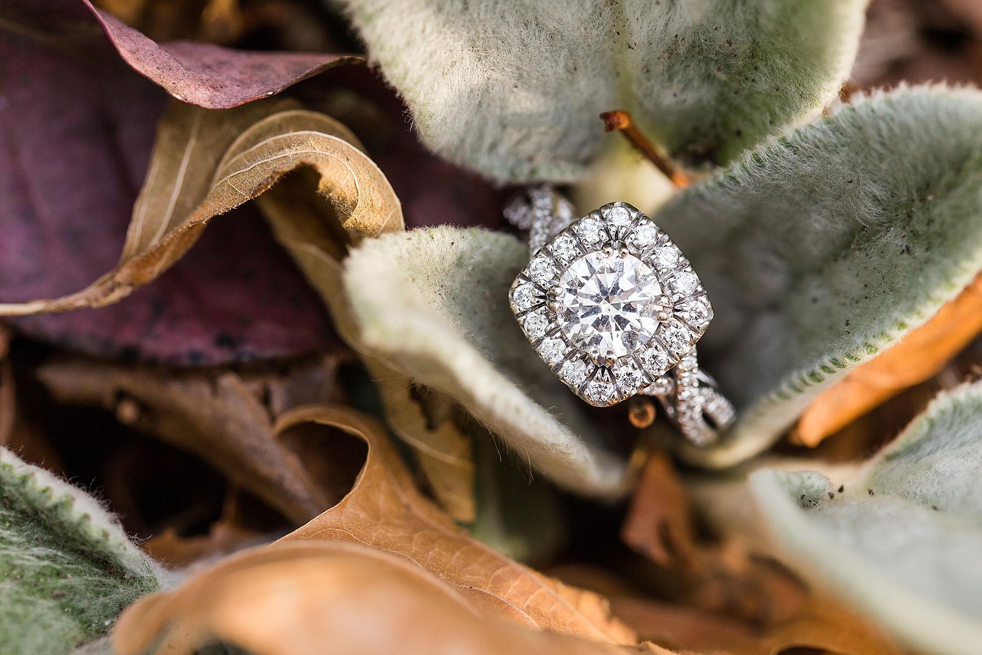 fall leaves engagement ring