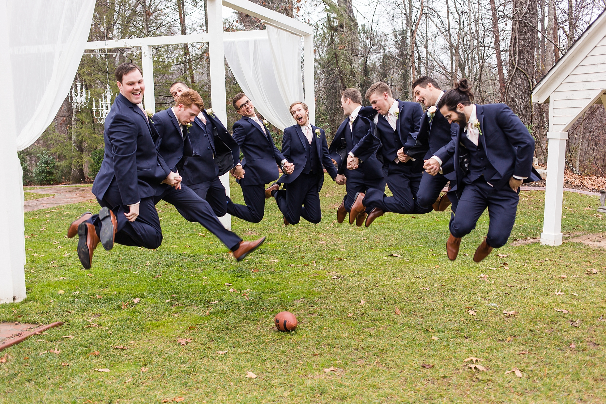 groomsmen wedding photos football