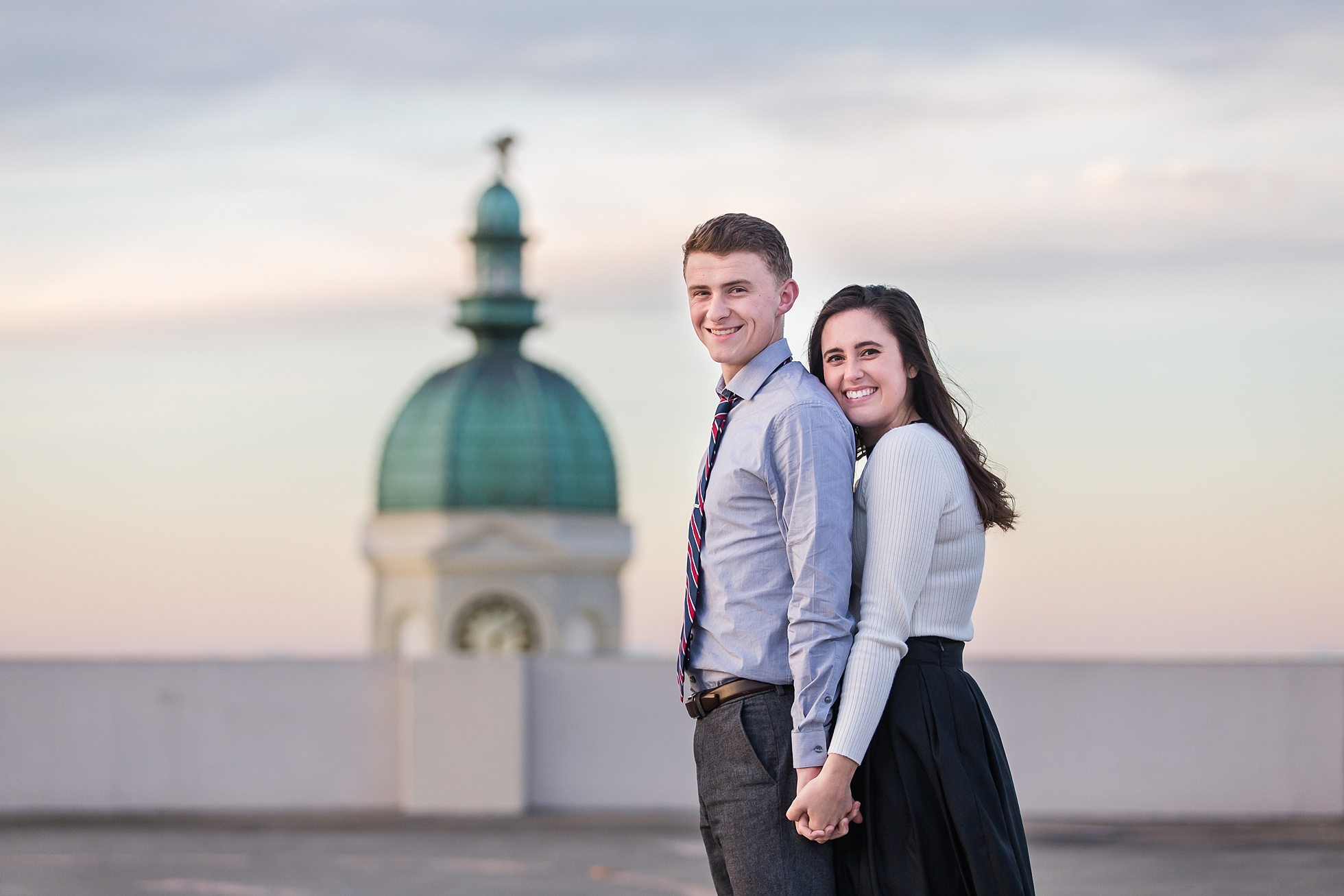 sunset rooftop engagement photos