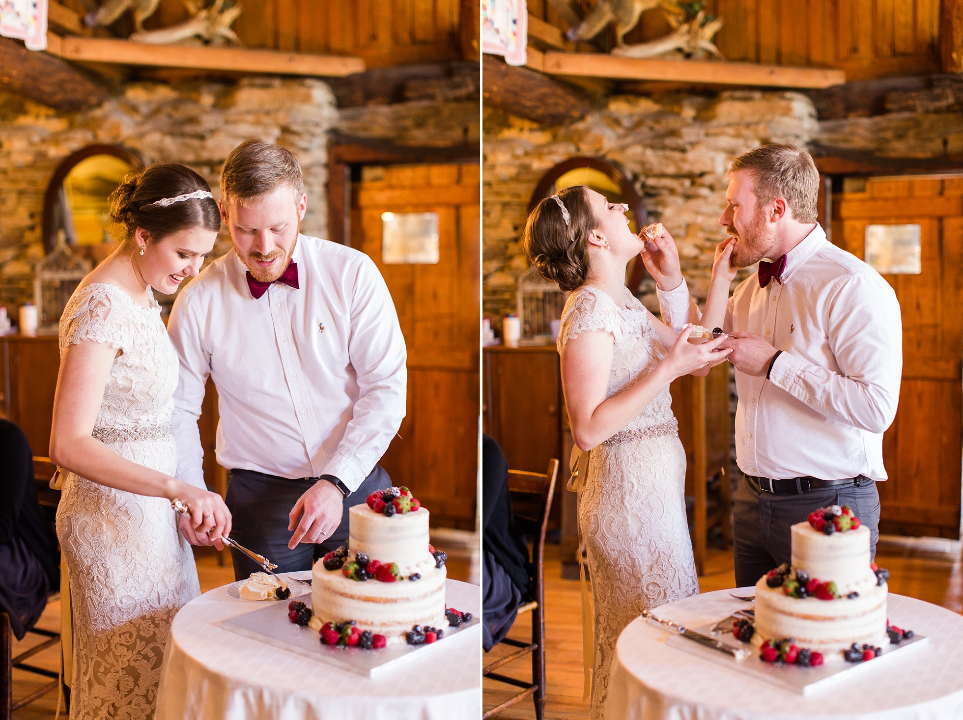 cake cutting mountain wedding cabin