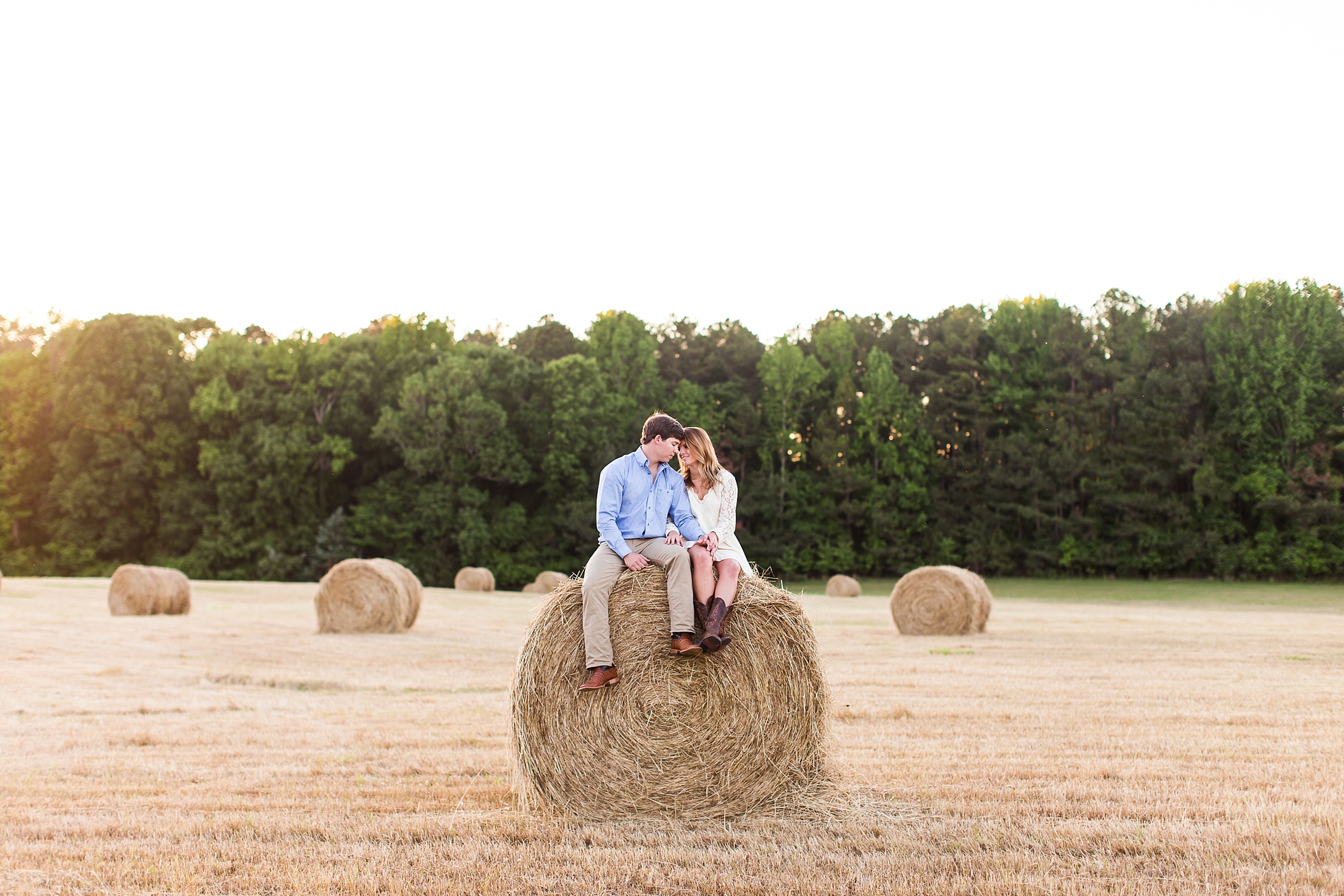 field country hay bales engagement