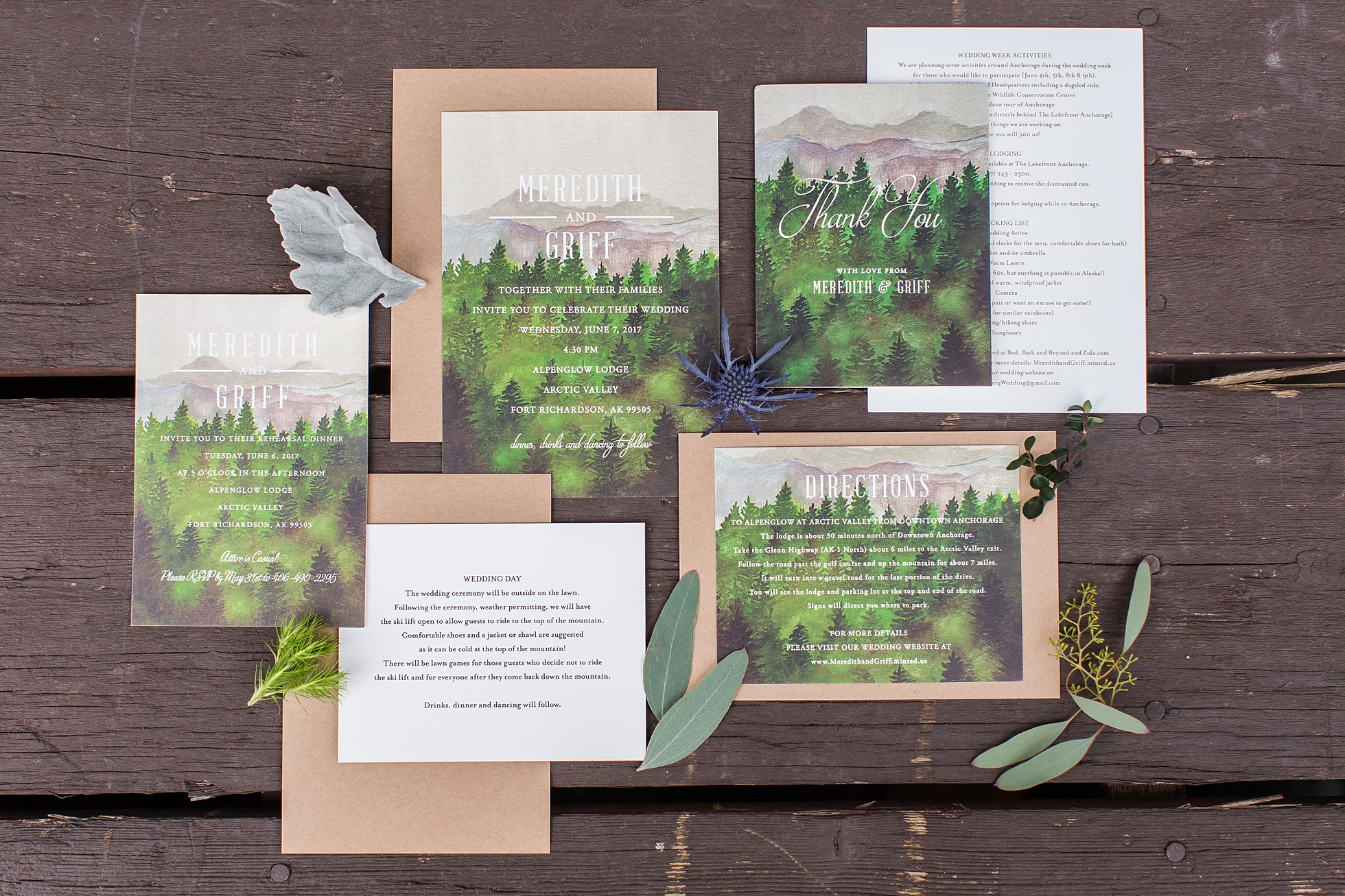 alaska mountain wedding invitation suite