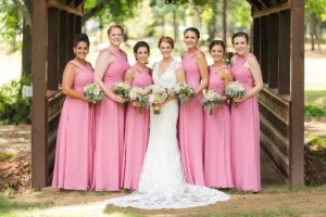 bridesmaids wedding georgia farm pink