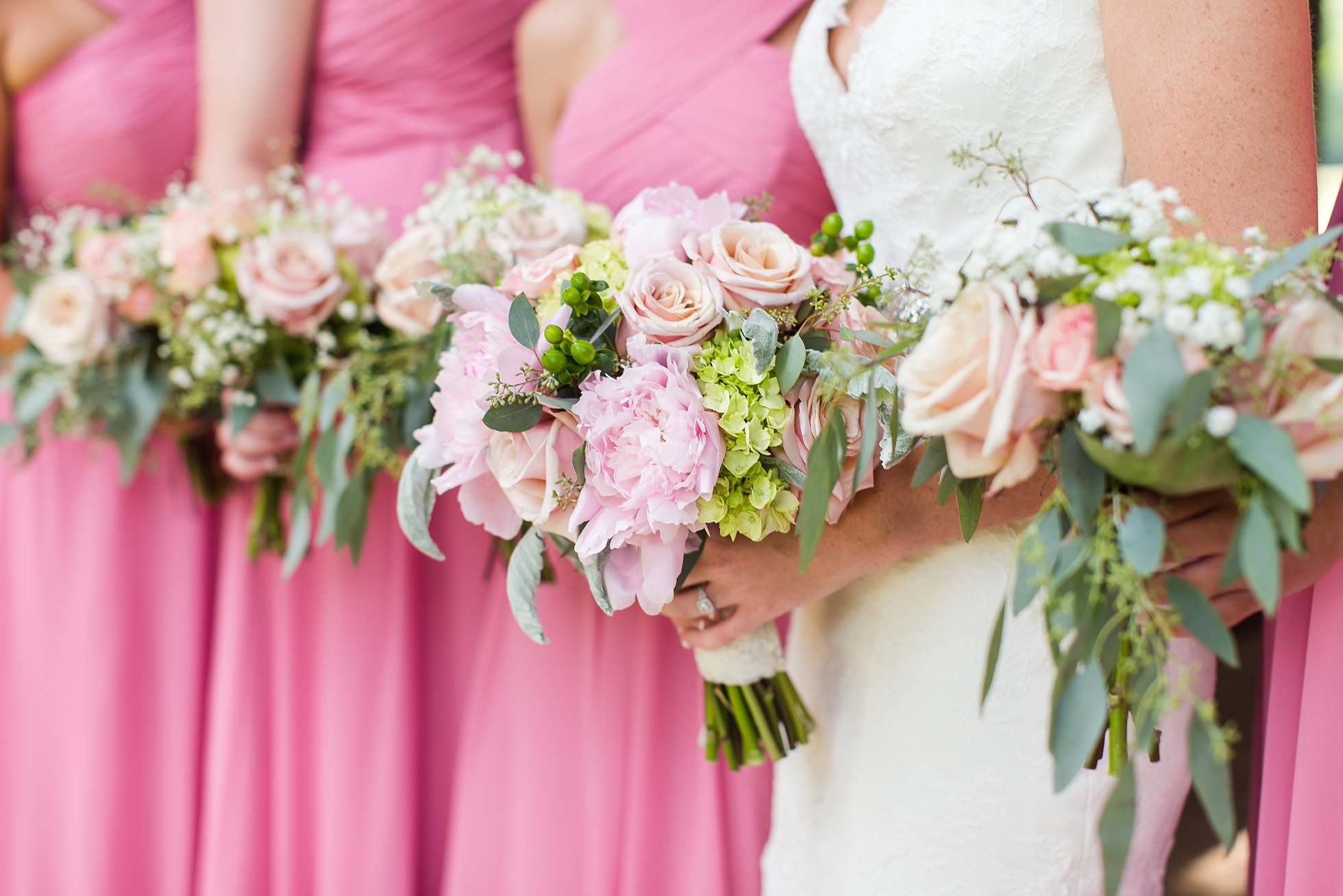 pink bridesmaids flowers 9 oaks farm wedding