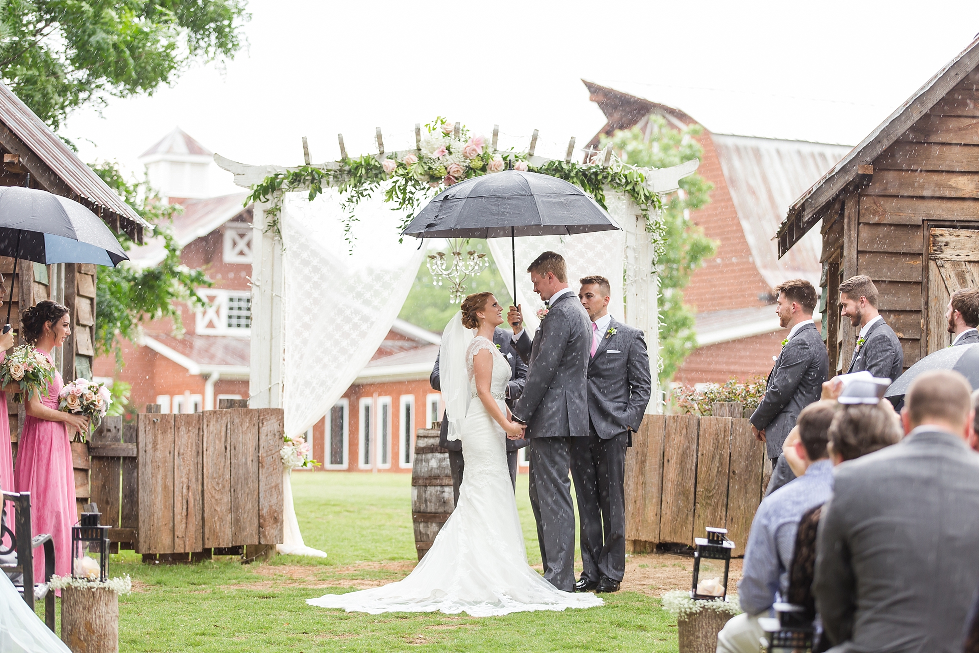 rainy wedding ceremony 9 oaks farm