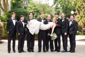 groomsmen picking up bride wedding athens