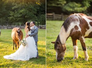wedding horses golden hour bride groom
