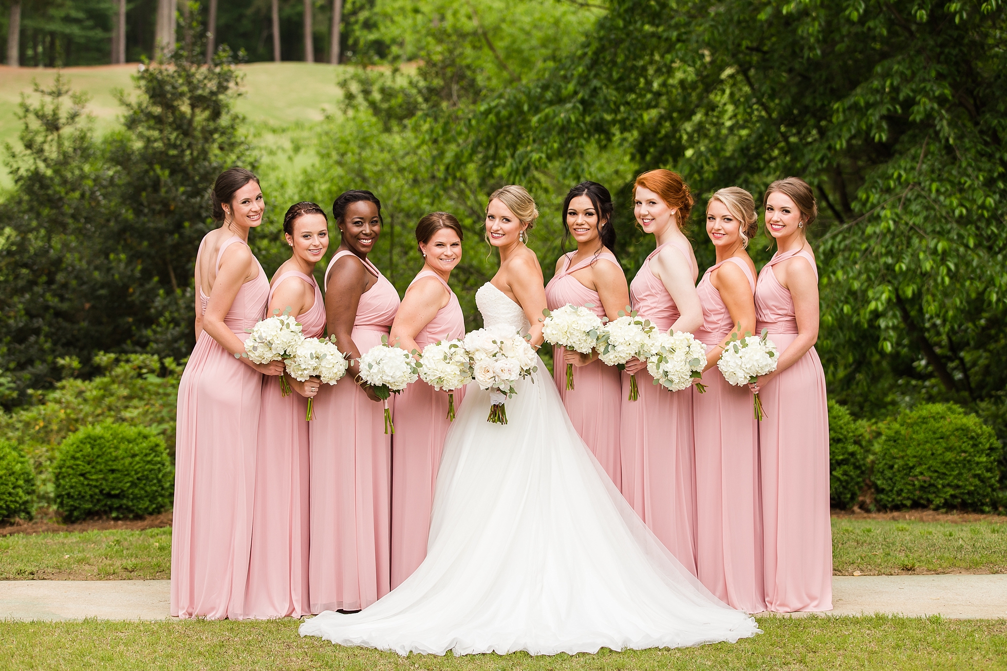 bridesmaids pink country club south wedding