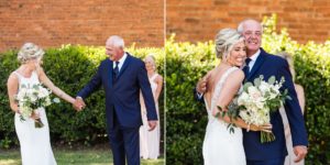 father daughter first look wedding candid moment