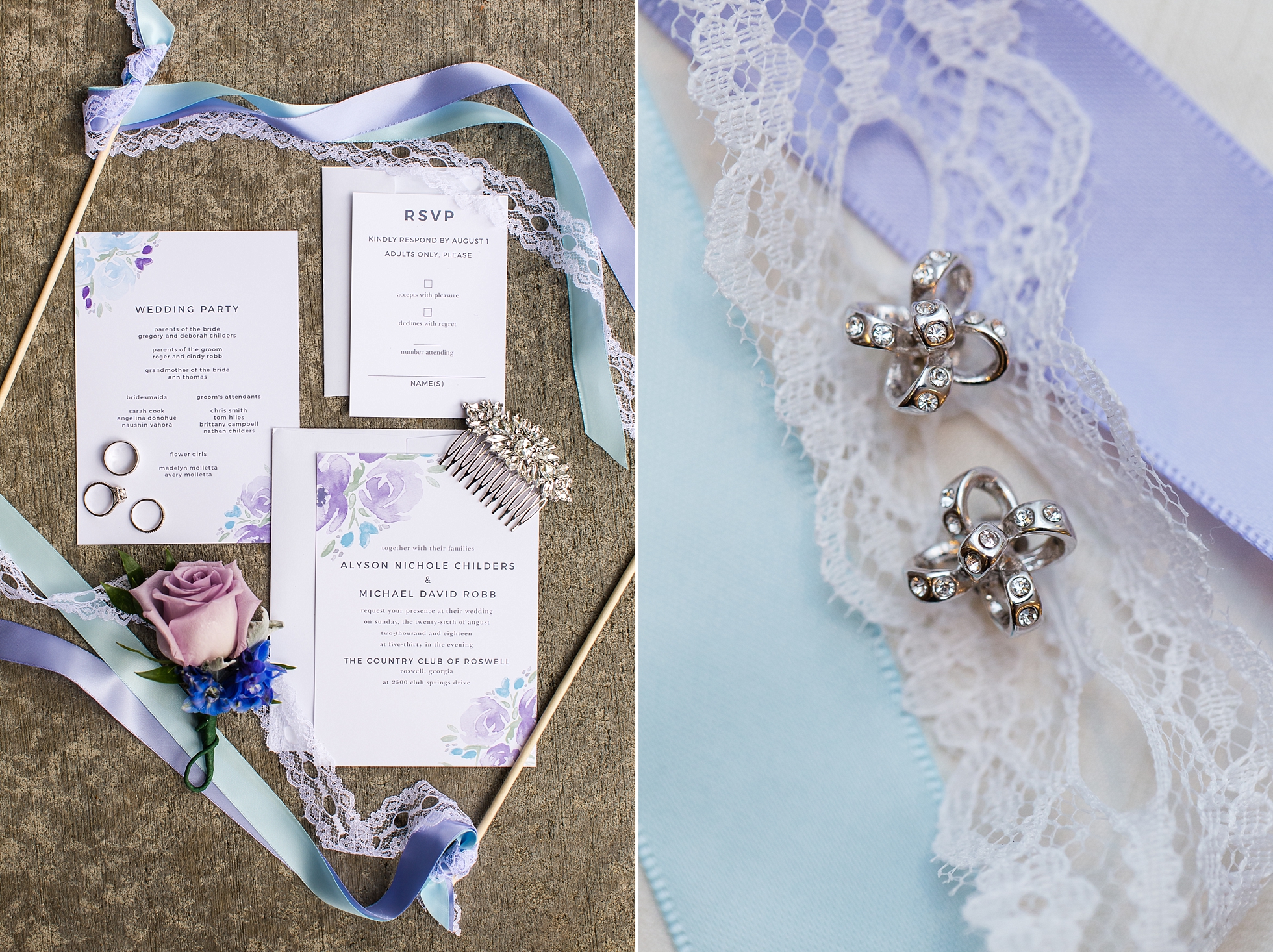 purple blue wedding details invitations