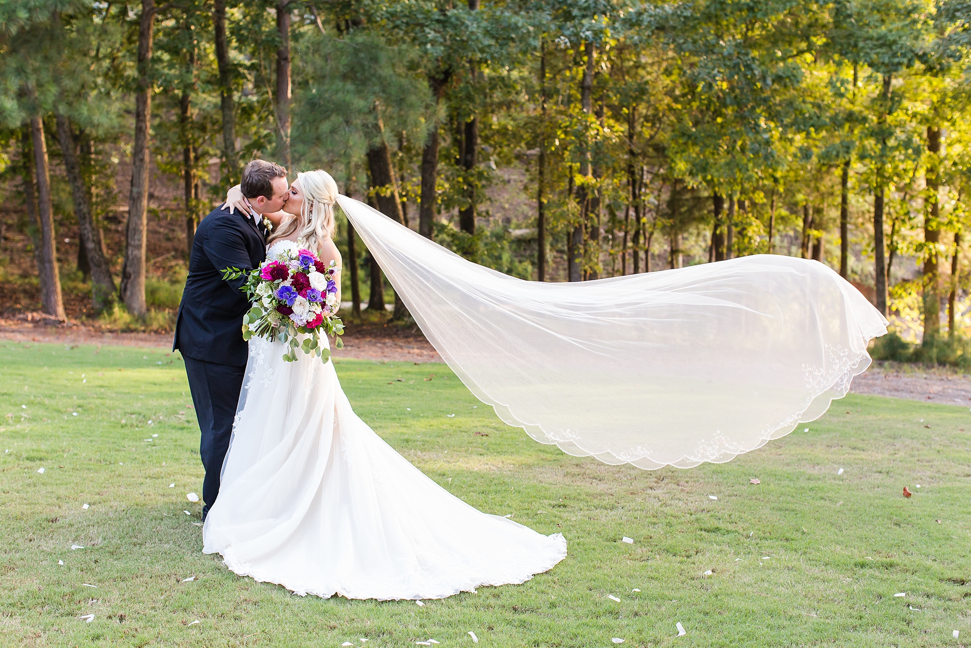veil blowing wedding bride groom romantic