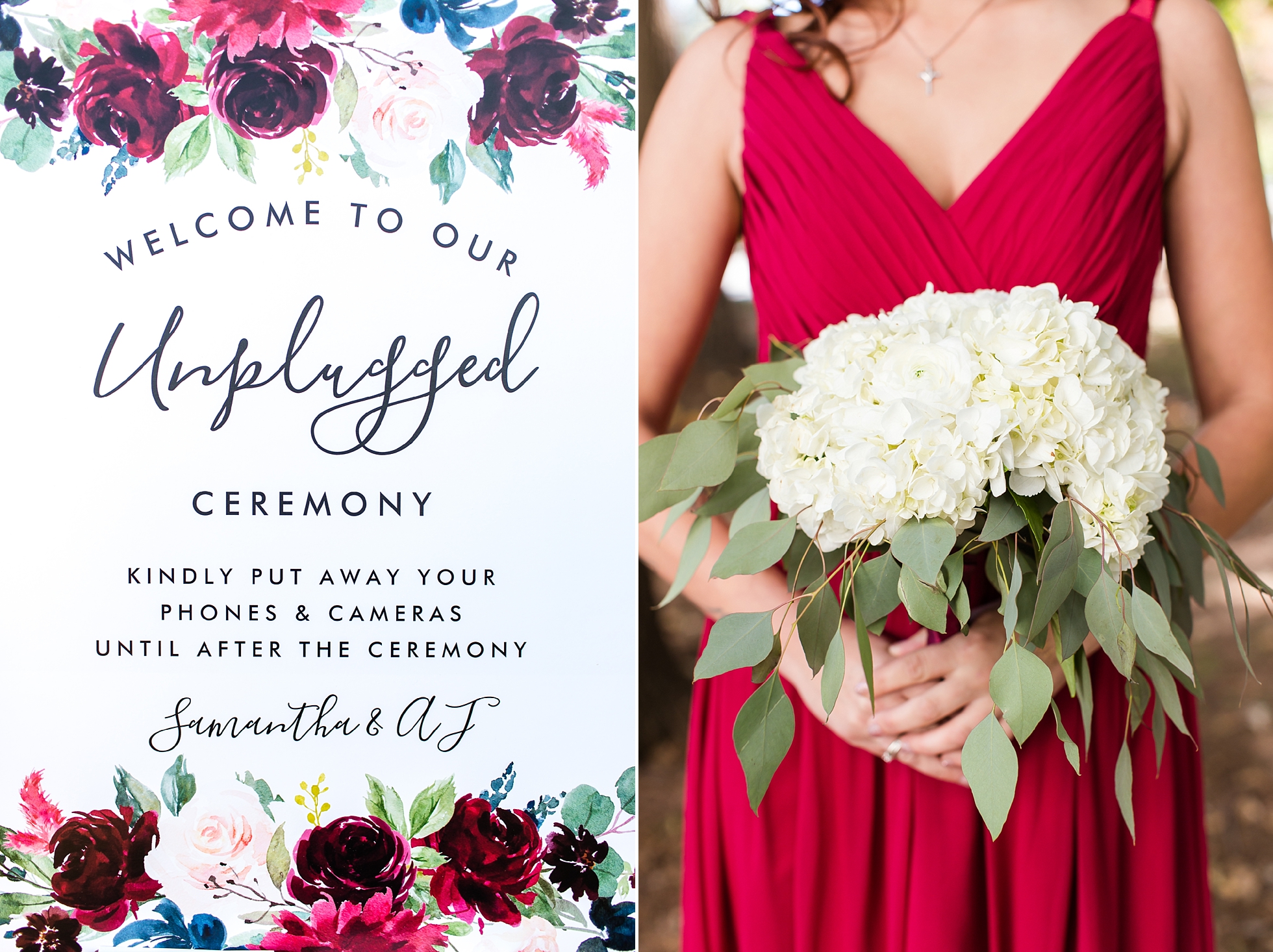wedding unplugged sign fall red