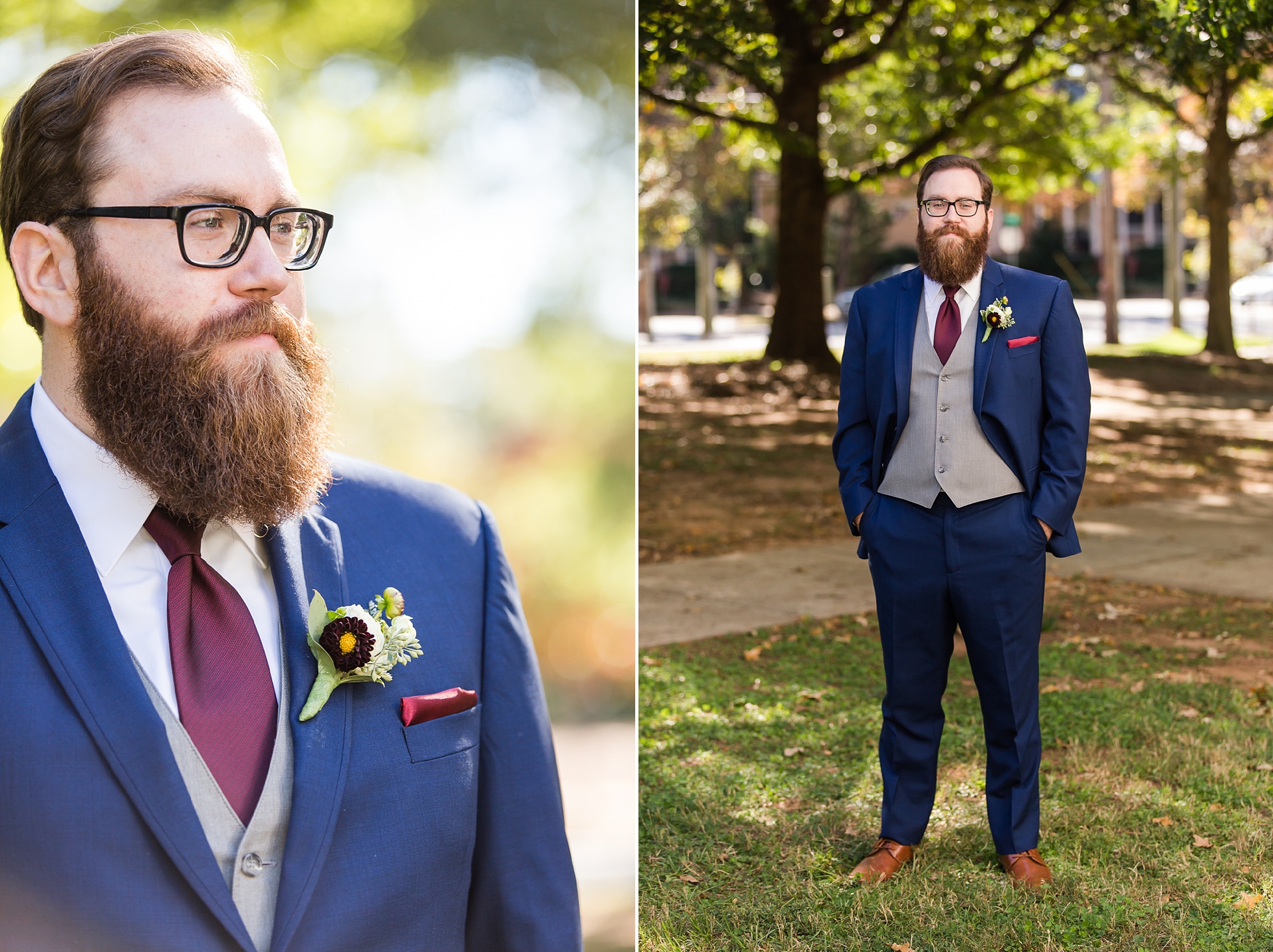 groom blue suit wedding fall