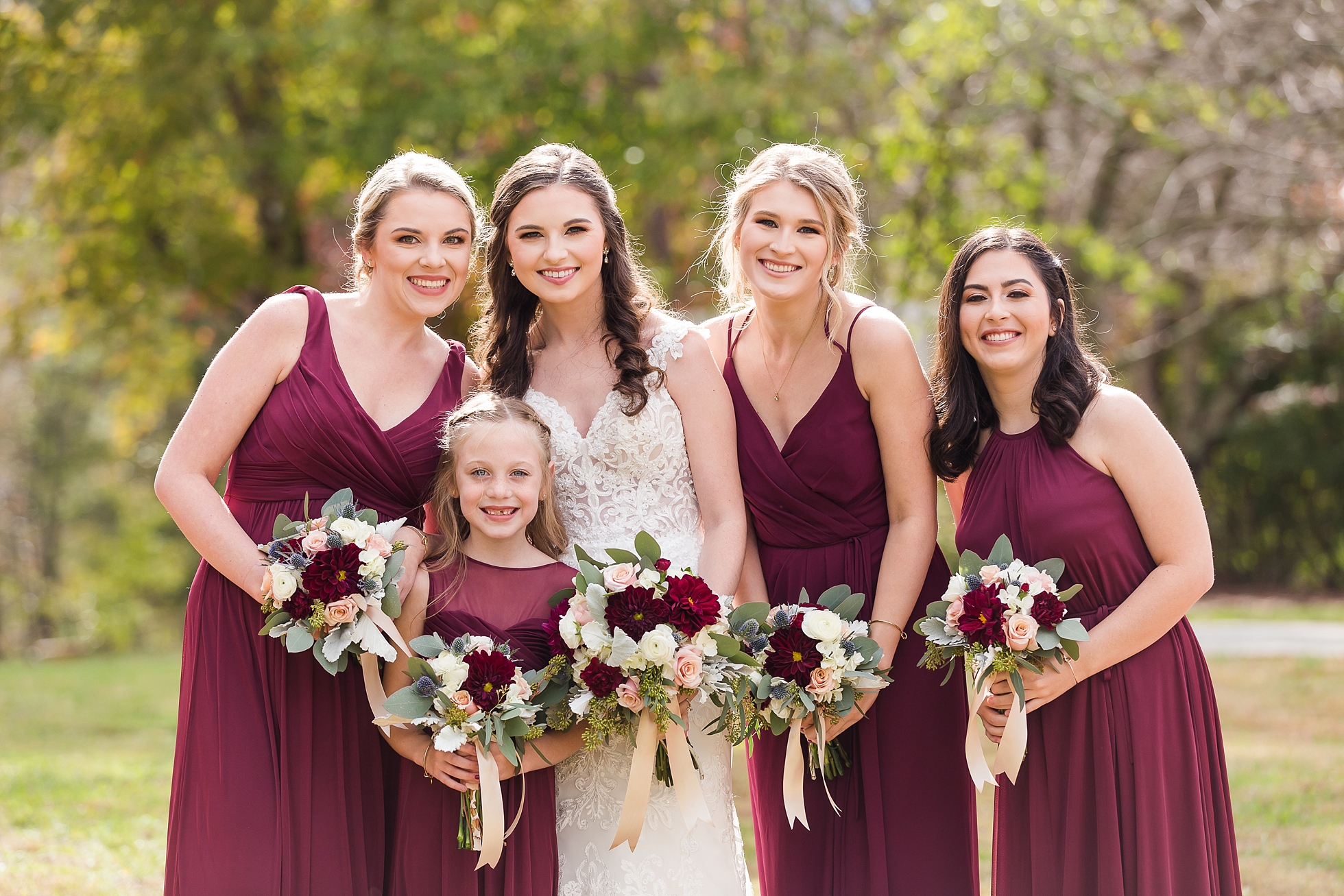 bridesmaids burgundy fall wedding wine dresses