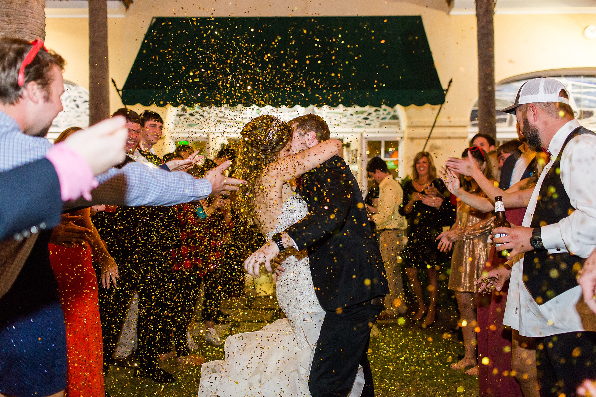 glitter confetti wedding exit gold