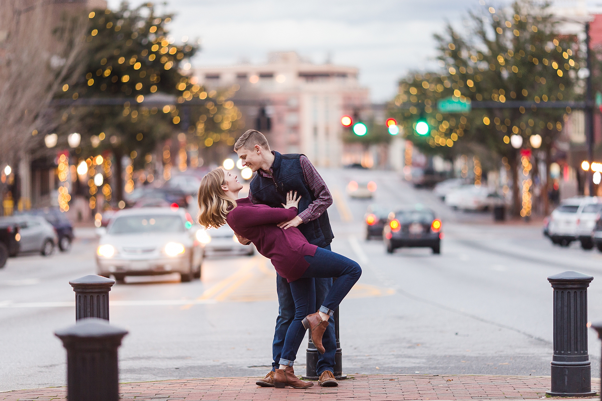 broad street downtown athens engagement photo