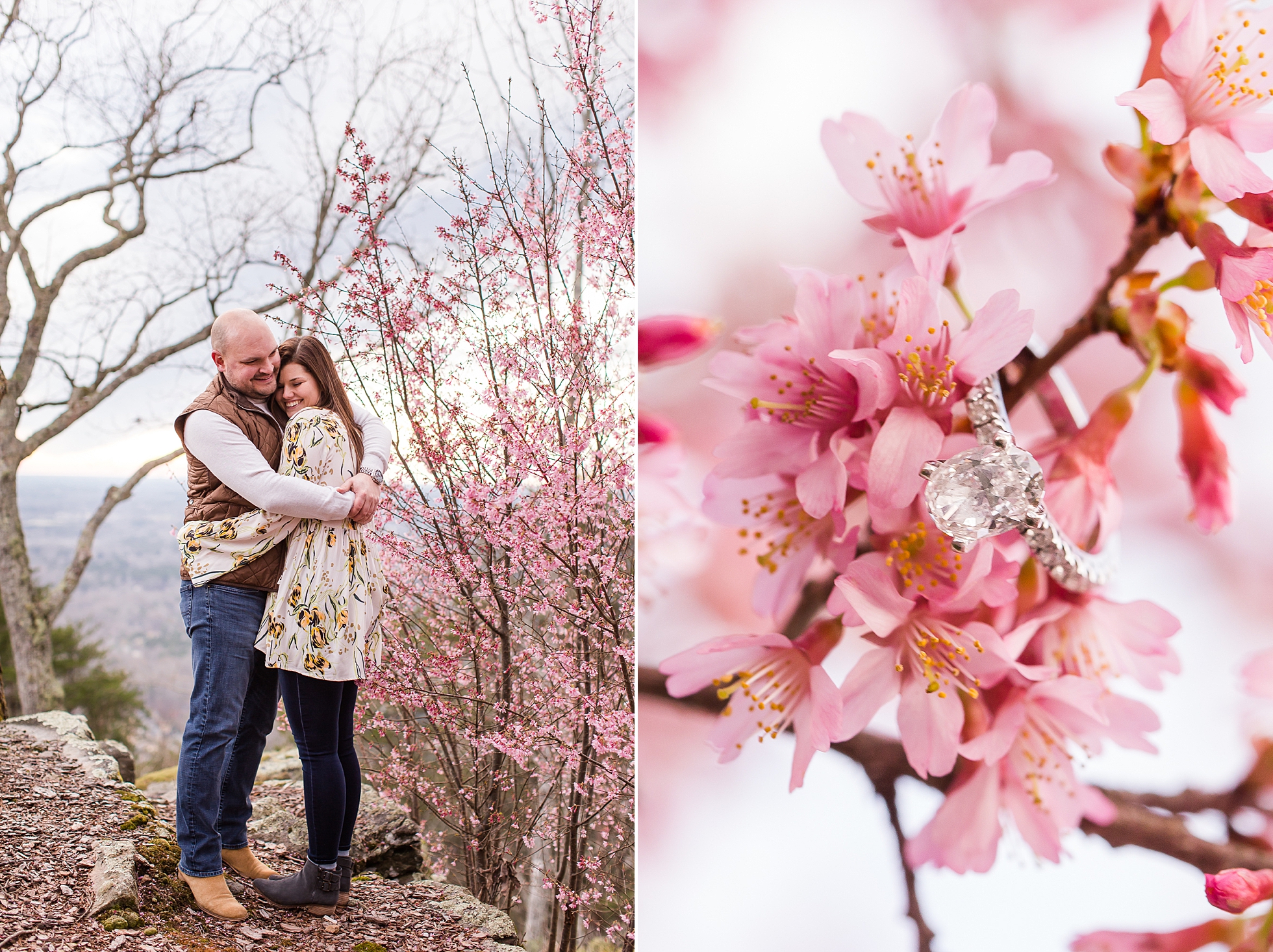 cherry blossom spring mountain engagement