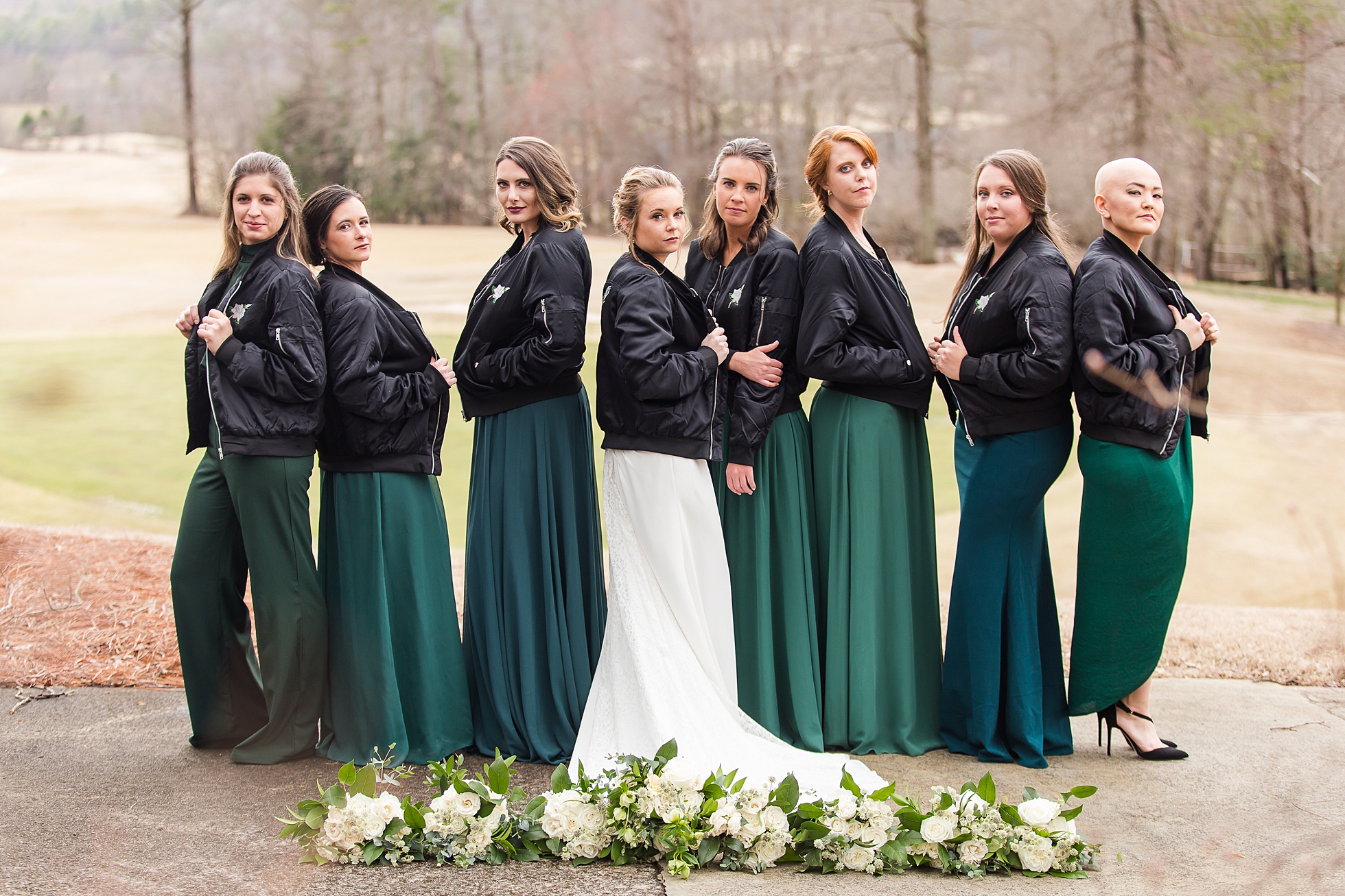 bridesmaids squad jackets wedding