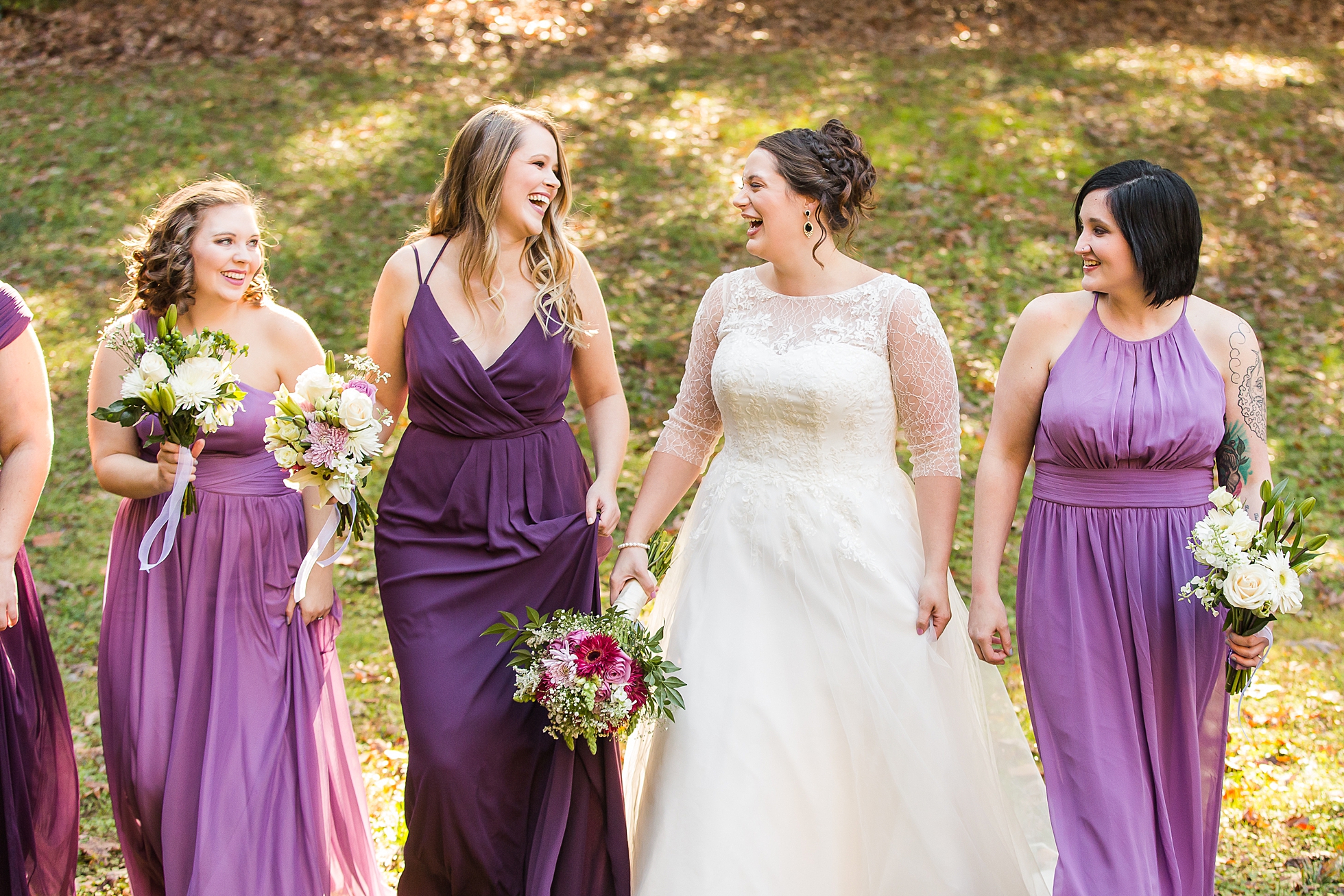 wedding bridesmaids purple dresses fall
