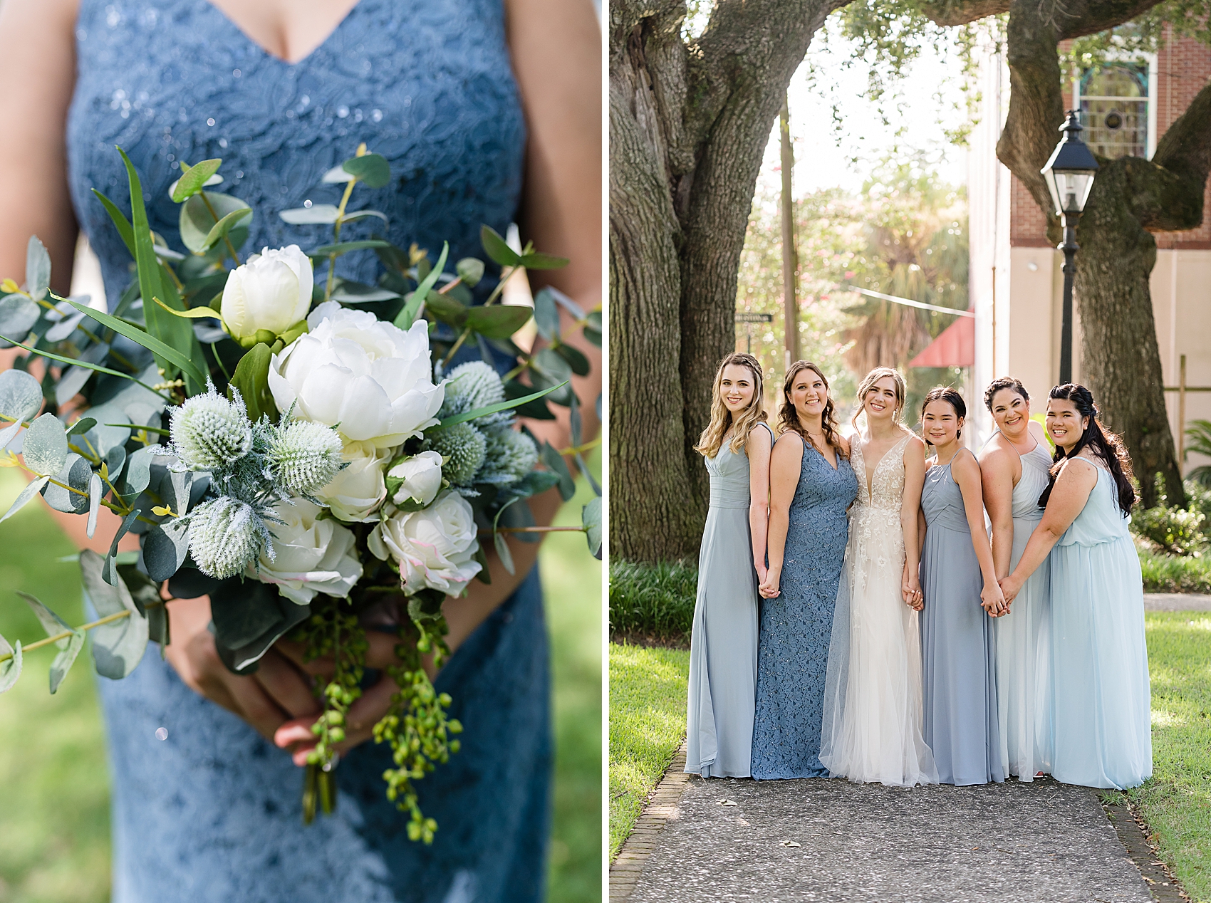 bridesmaids blue mismatched dresses
