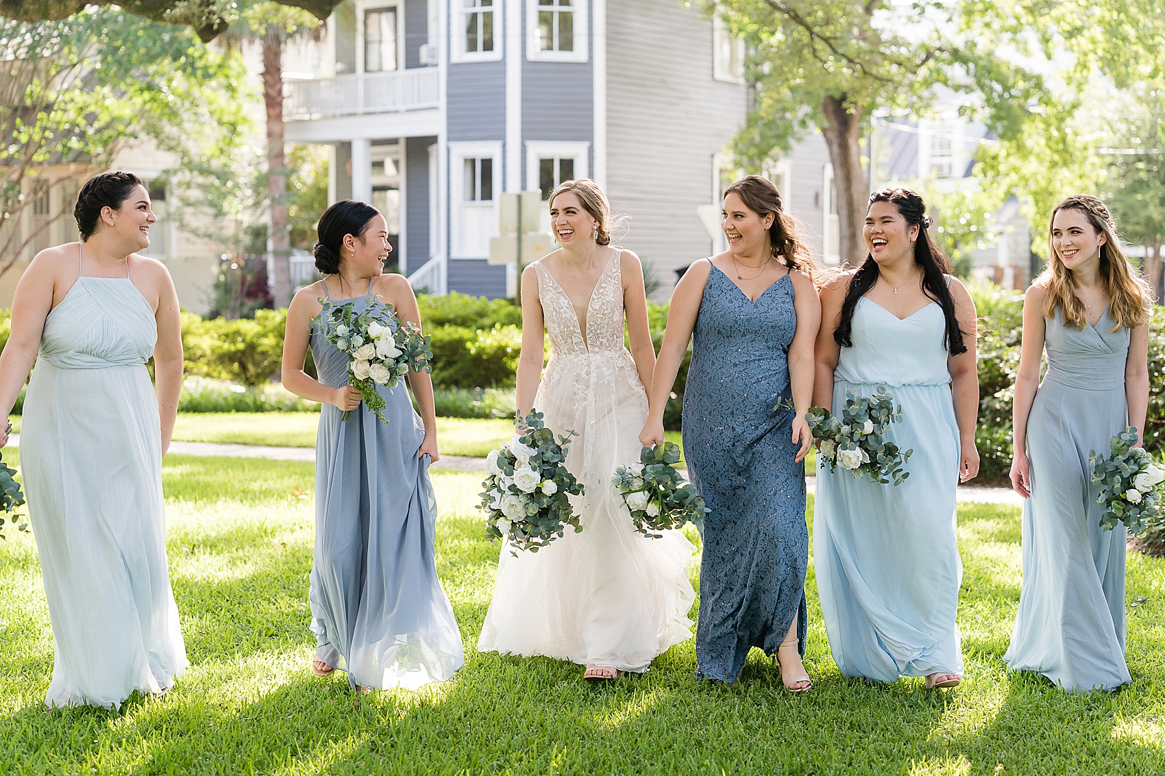 bridesmaids blue mismatched dresses