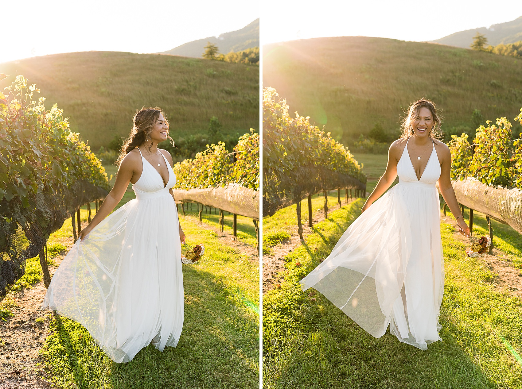 white dress elopement vineyard