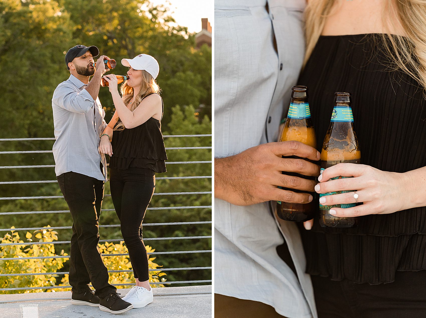 candid engagement beer bottles