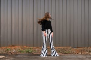 black white striped retro pants senior