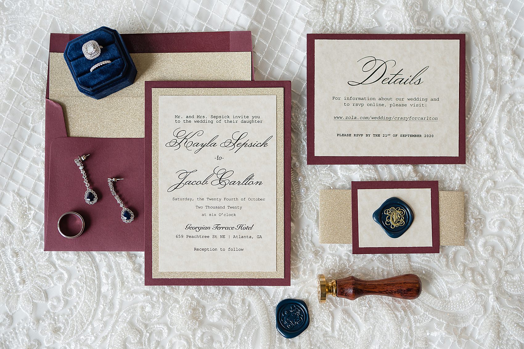wedding invitation suite navy burgundy