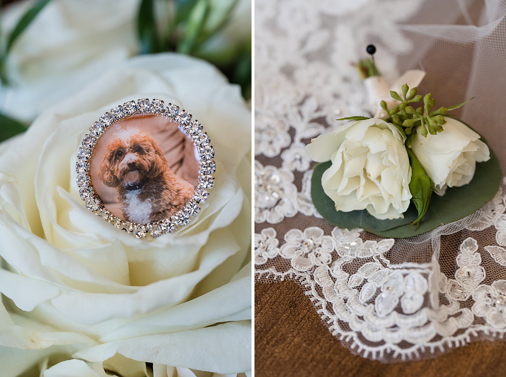 dog pendant bouquet wedding details