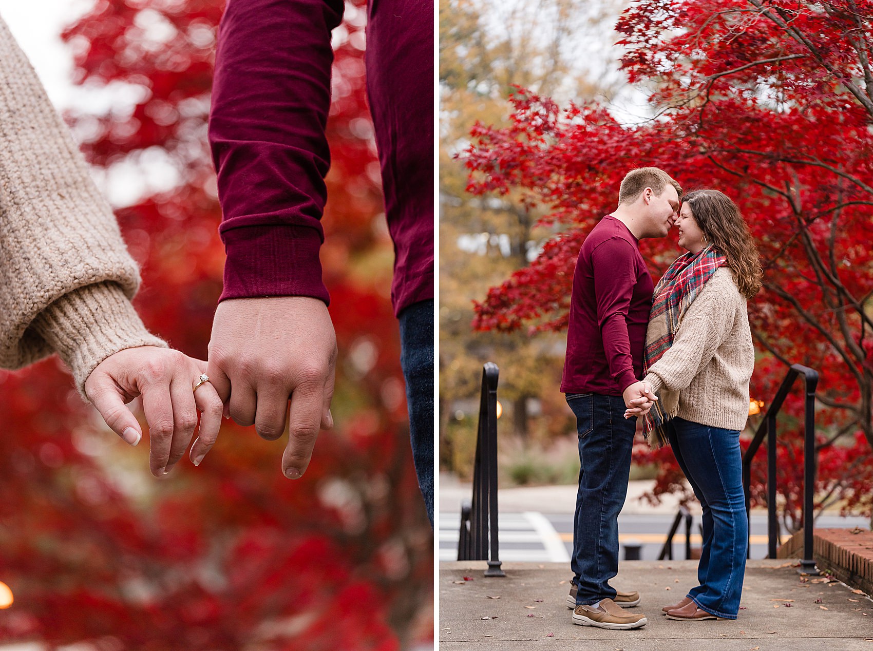 fall red leaves engagement 