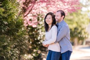 cherry blossoms couple engagement